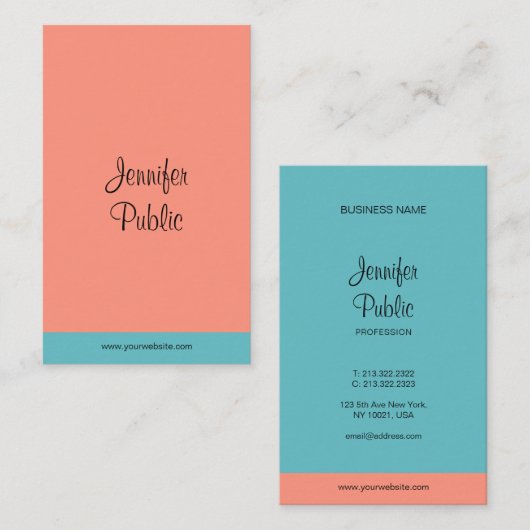 モダン手書きエレガントスクリプト名のトレンド色 名刺 (正面/裏面)
