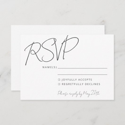 モダン手書きエレガントホワイトウェディングRSVP 招待状 (正面/裏面)