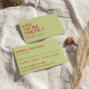 モダン手書きカラフルレトロはっきりしたおもしろい結婚の 出欠カード