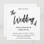 モダン手書きシンプルの白結婚文字 招待状 (正面/裏面)