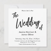 モダン手書きシンプルの白結婚文字 招待状 (正面)