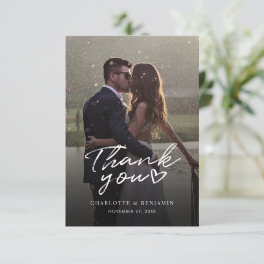 モダン手書きスクリプ結婚ト写真 サンキューカード (スタンド正面)