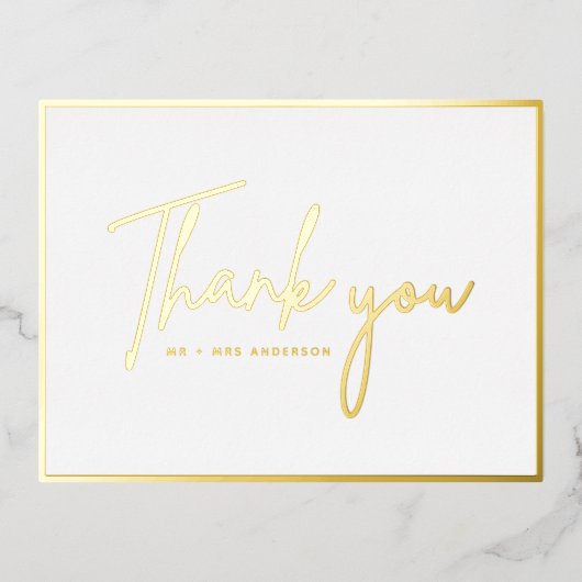 モダン手書きスクリプ結婚ト 箔シーズンポストカード (正面)