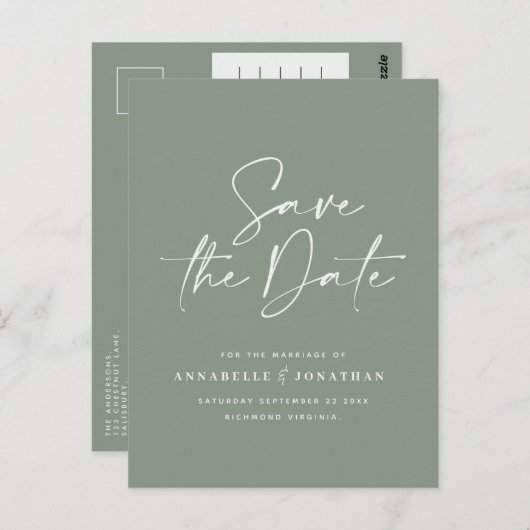 モダン手書きタイポグラフィ結婚の緑 ポストカード (正面/裏面)