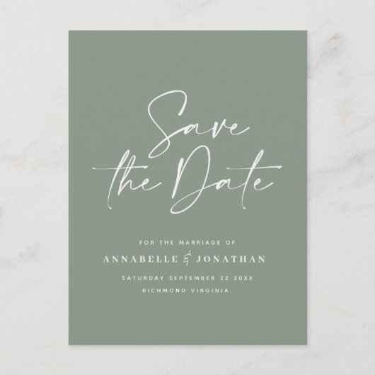 モダン手書きタイポグラフィ結婚の緑 ポストカード (正面)