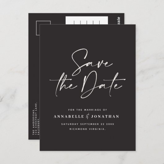 モダン手書きタイポグラフィ結婚白黒 ポストカード (正面/裏面)