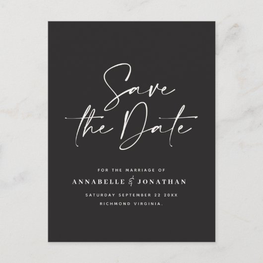 モダン手書きタイポグラフィ結婚白黒 ポストカード (正面)