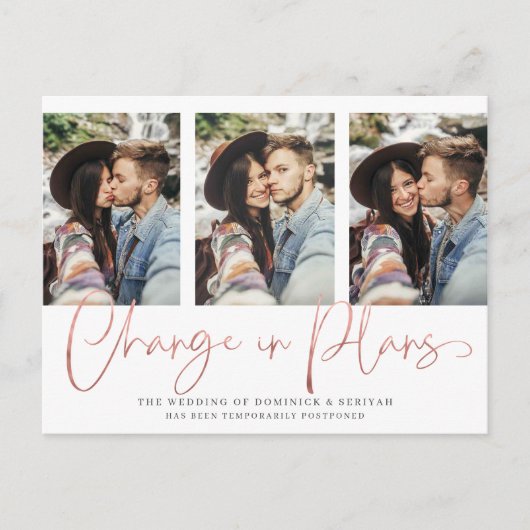 モダン手書きバラ金ゴールド結婚の延期 ポストカード (正面)