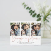 モダン手書きバラ金ゴールド結婚の延期 ポストカード (スタンド正面)