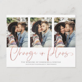 モダン手書きバラ金ゴールド結婚の延期 ポストカード