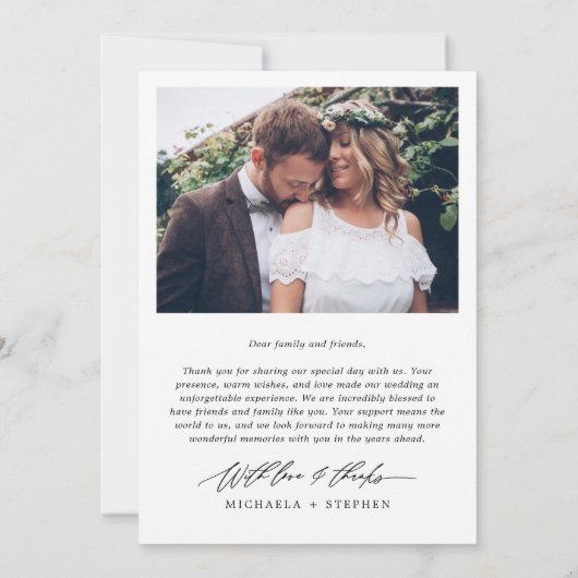 モダン手書きミニマルスクリプ結婚ト2-Photo サンキューカード (裏面)