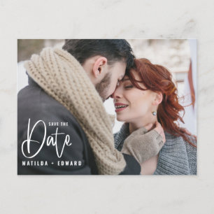 モダン手書きモノク結婚ロ写真 ポストカード