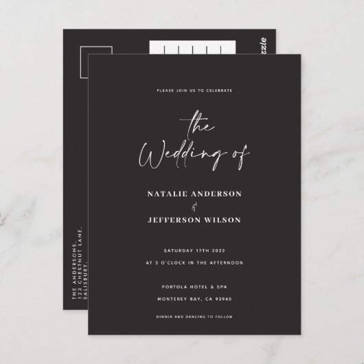 モダン手書き予算結婚のはがき ポストカード (正面/裏面)