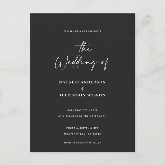 モダン手書き予算結婚のはがき ポストカード (正面)