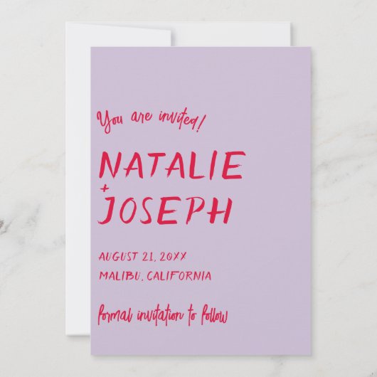 モダン手書き明るいファンキーレトロ結婚ズ セーブザデート (裏面)