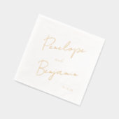 モダン手書き結婚の白と金ゴールド 箔ナプキン (左)