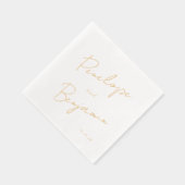 モダン手書き結婚の白と金ゴールド 箔ナプキン (右)