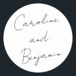 モダン手書き結婚のBoho白 ラウンドシール<br><div class="desc">スクリプトモダン手書き結婚のボホのクラシックラウンドシール(白)</div>
