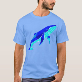 モダン折り紙幾何学ブルーホエールグラフィックTシャツ Tシャツ