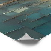 モダン抽象デザイン金ゴールドとブルートーンII ポスター (角)