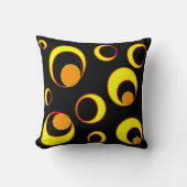 モダン抽象デザイン、黒の黄色の円 クッション (正面)