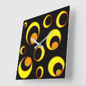 モダン抽象デザイン、黒の黄色の円 スクエア壁時計 (傾斜)