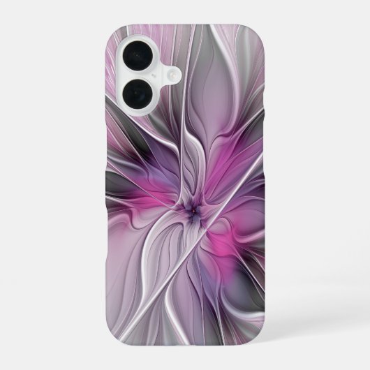 モダン抽象フラワーフラクタル ピンクグレー iPhone 16ケース (裏面)