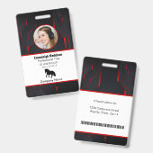 モダン抽象会社社員ID | 赤 黒 バッジ (正面＆裏面)