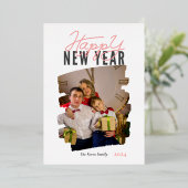 モダン抽象的なお正月の筆跡ピンク 箔シーズンカード (立ち正面)