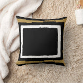 モダン抽象的な色のブロック、黒く及び白いwの金ゴールド クッション (ブランケット)