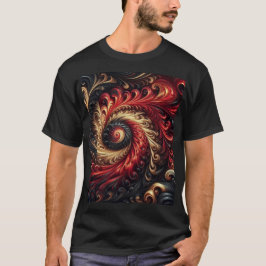 モダン抽象的スパイラル 赤・黒・金 Tシャツ