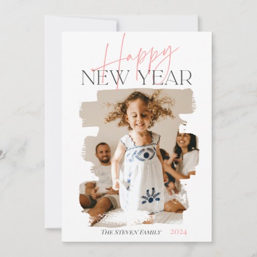 モダン抽象芸術おめでとう新年の筆頭桃色 シーズンカード (正面)