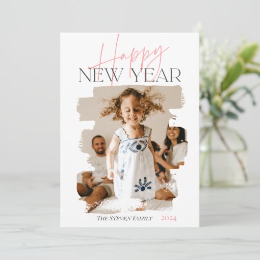 モダン抽象芸術おめでとう新年の筆頭桃色 シーズンカード (スタンド正面)