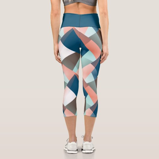 モダン抽象芸術お尻幾何学的モザイクアートパターン カプリレギンス (裏面)