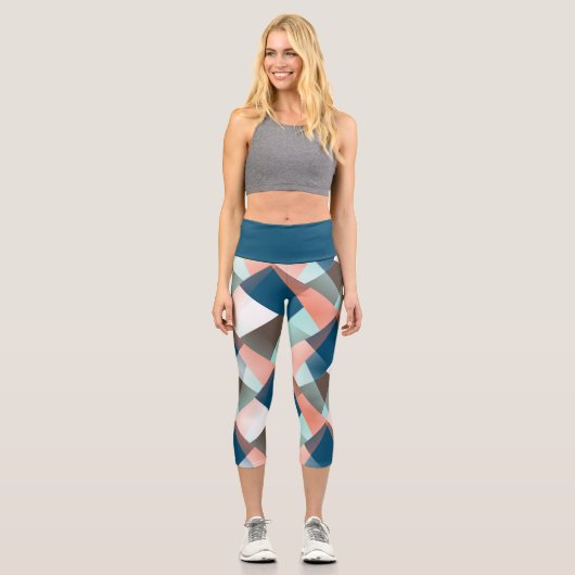 モダン抽象芸術お尻幾何学的モザイクアートパターン カプリレギンス (正面)