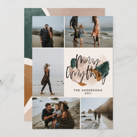 モダン抽象芸術さび5フォトクリスマスホリデーアン 招待状 (正面/裏面)