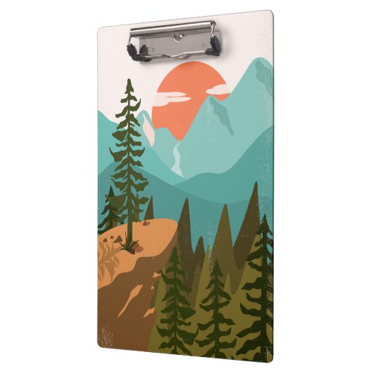 モダン抽象芸術の森、山、日の出 クリップボード (左)