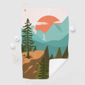 モダン抽象芸術の森、山、日の出 ゴルフタオル (インサイチュ)