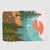 モダン抽象芸術の森、山、日の出 ゴルフタオル (横)