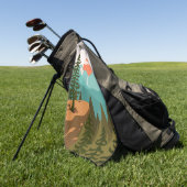 モダン抽象芸術の森、山、日の出 ゴルフタオル (グリーン)