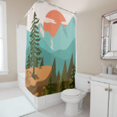 モダン抽象芸術の森、山、日の出 シャワーカーテン (インサイチュ)