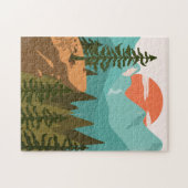 モダン抽象芸術の森、山、日の出 ジグソーパズル (横)