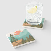 モダン抽象芸術の森、山、日の出 ストーンコースター (横)