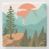 モダン抽象芸術の森、山、日の出 ストーンコースター (正面)