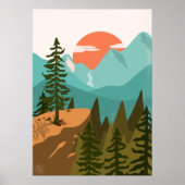 モダン抽象芸術の森、山、日の出 ポスター (正面)