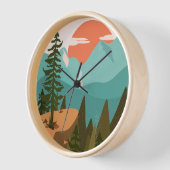 モダン抽象芸術の森、山、日の出 壁時計 (傾斜)