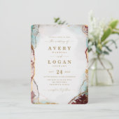 モダン抽象芸術の水の色(ワイン&金ゴールド結婚) 招待状 (スタンド正面)