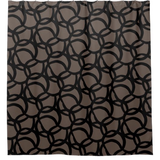 モダン抽象芸術の黒と茶色のパターン シャワーカーテン (正面)