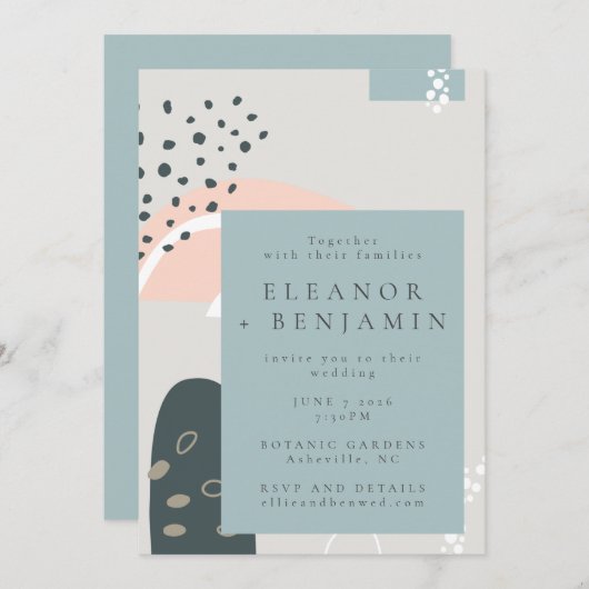 モダン抽象芸術よくはしゃぐパステル抽象芸術結婚ズ 招待状 (正面/裏面)