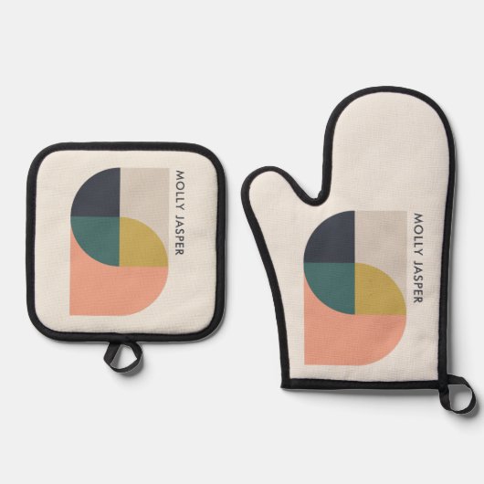 モダン抽象芸術アエレガントート幾何学ミニマル 鍋つかみ&鍋敷きセット (正面)